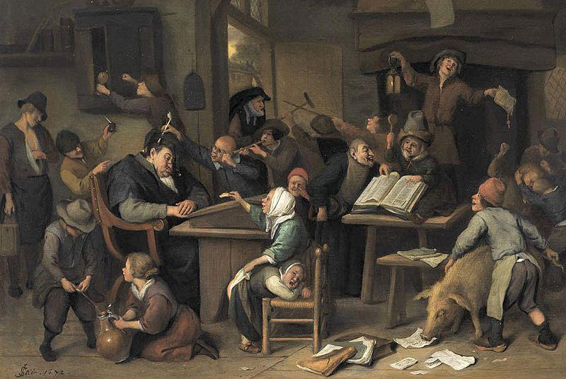 Jan Steen A school class with a sleeping schoolmaster, oil on panel painting by Jan Steen, 1672 oil painting picture